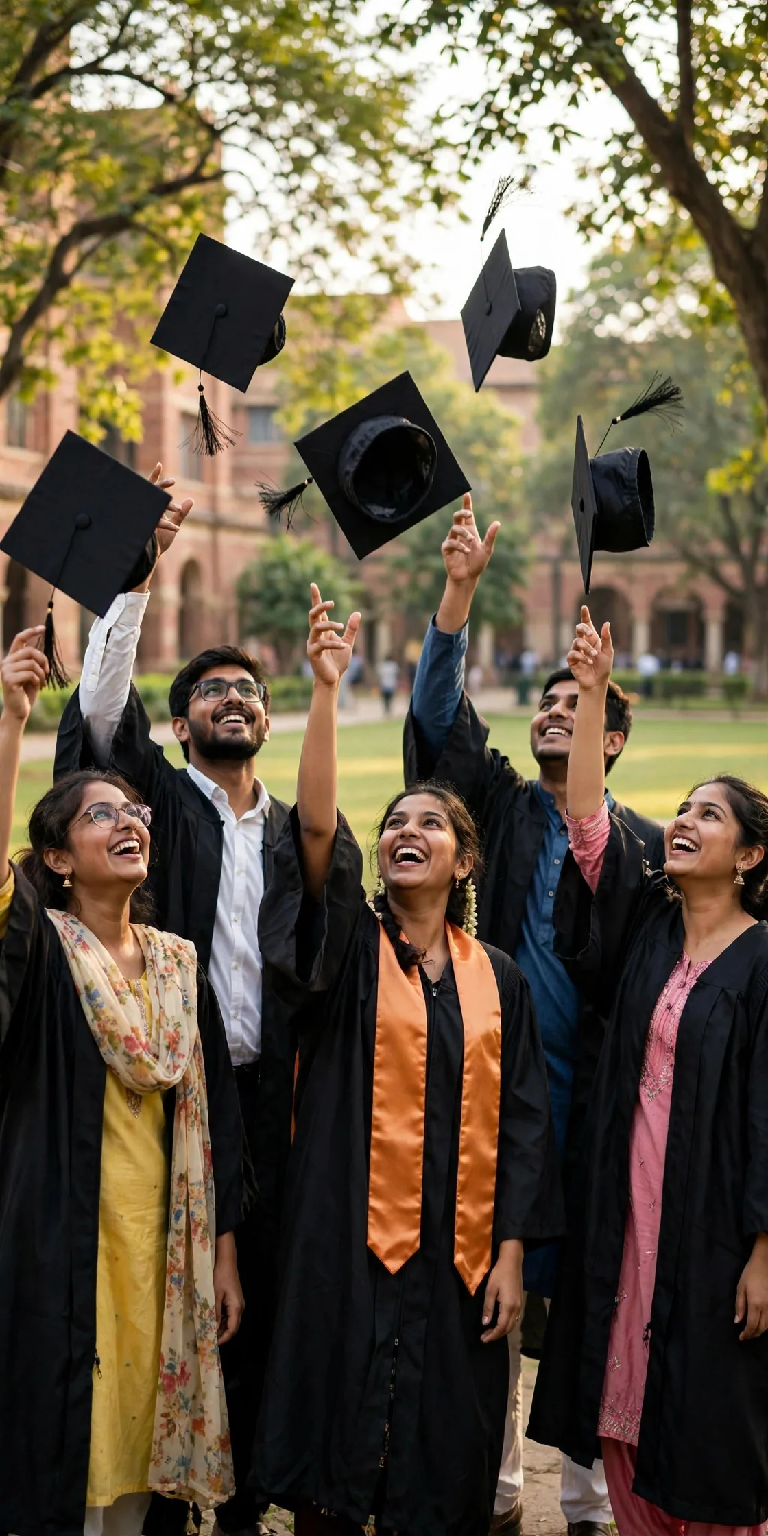 Indian graduates celebrating together on campus